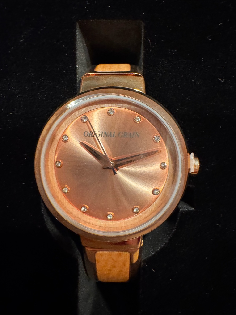 Original Grain Rose Gold Wood Accent Women's Watch